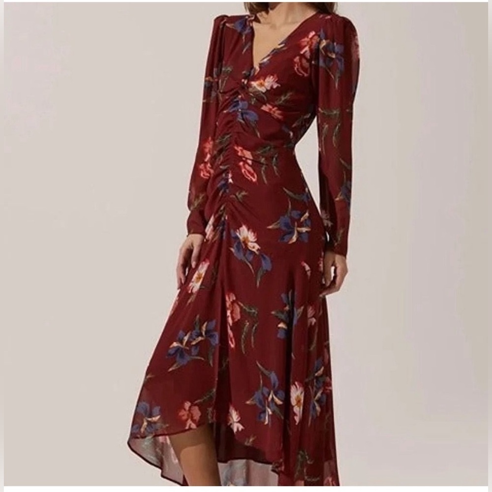 ASTR The Label Hi-Lo Ruched Front Midi Dress Floral Print Size Small - Picture 9 of 9